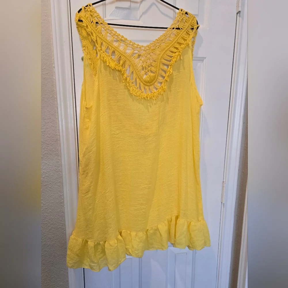 Yellow Ruffled Embellished Tank Top - Picture 2 of 9